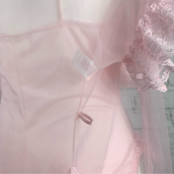 Alana Gale Intimates Nylon Pink Lace Ruffle Two Piece Teddy Robe Lingerie Set L - Picture 8 of 15